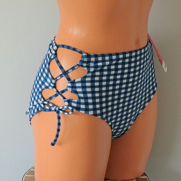 Hula Honey Junior Plaid Lace-Up Bikini Bottom - Picture 2 of 3